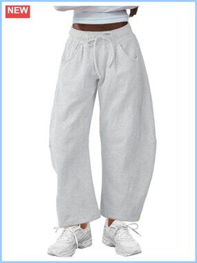 Women's Barrel Leg Sweatpants Drawstring Wide Leg Cotton Lounge Pants with